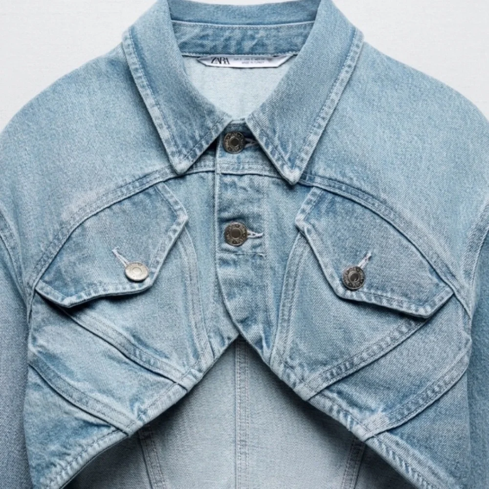 ZARA Cropped Denim Jean Jacket Size M BNWT - Picture 2 of 14